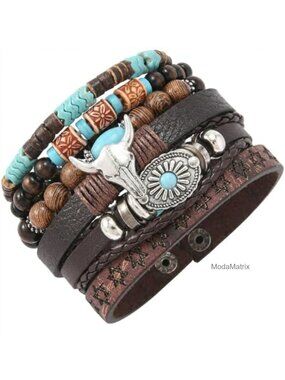 Western Stretch Bracelets for Women with Bull Head and Cowboy Boots Charms